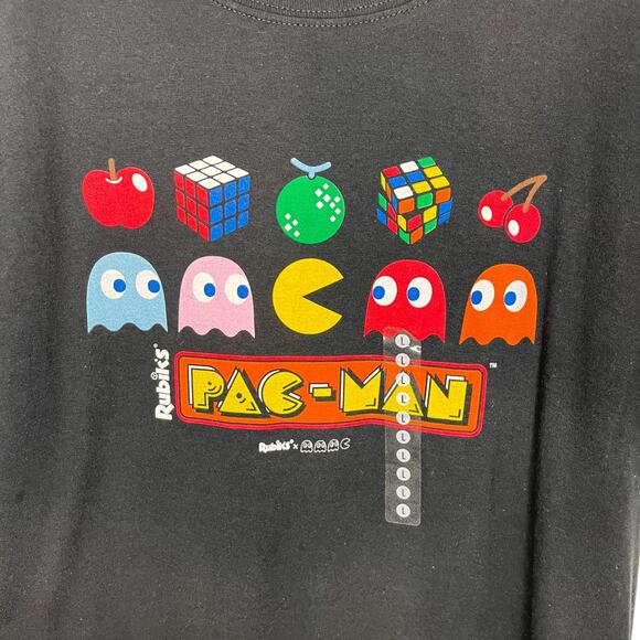 BRISCO Pacman Game Rubik's Cube Retro Style Black Cotton Crewneck T-Shirt Large - Picture 2 of 5
